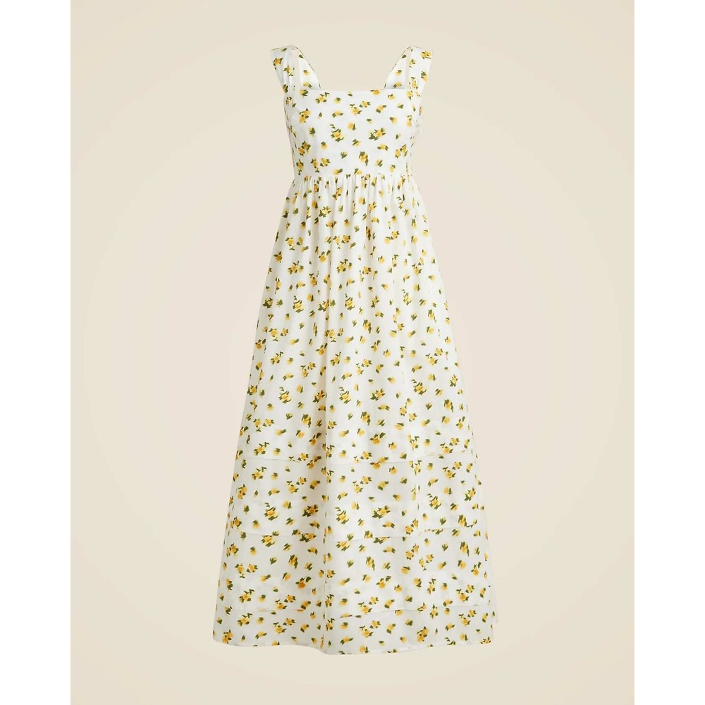J.Crew NWT Budding Rose Floral Squareneck Midi Dress White Yellow- Size 4